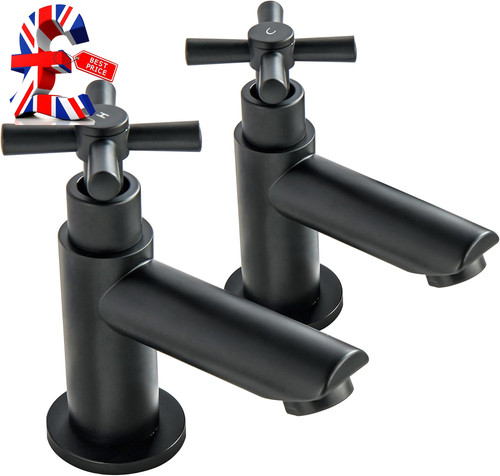 Black basin taps pair twin - black,